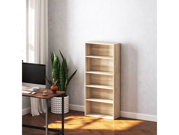 HOMCOM Bibliothèque 5 Niveaux Étagères Réglables Naturel 60x24x133,5cm