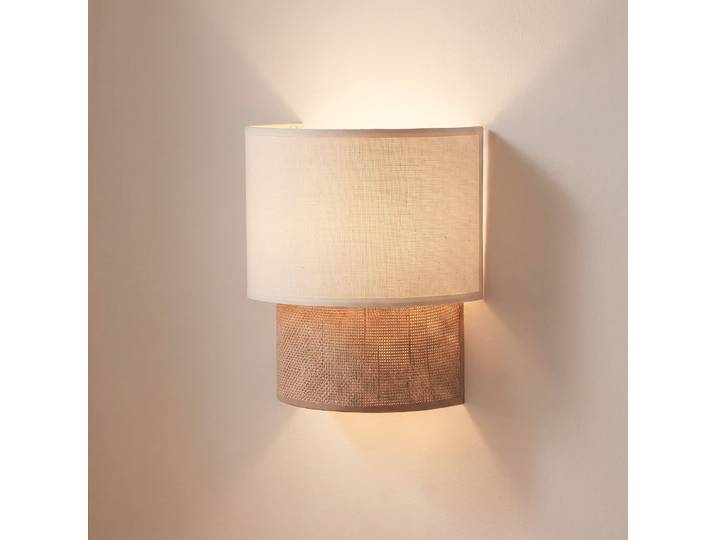 Applique murale bohème, blanc/jute, 22 cm, tissu, E27 - Duolla Boho - Couloir - Bohême - Tissu / textile - À ampoule unique