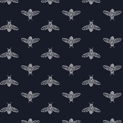 Vliestapete JOULES "Block Print Bee", blau, B:0,52m L:10m, Vlies, Tapeten, animal print
