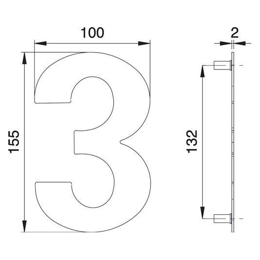 EDI Hausnummer Ziffer 3 Edelstahl matt 150 mm Breite 100 mm (2503/0000/00)