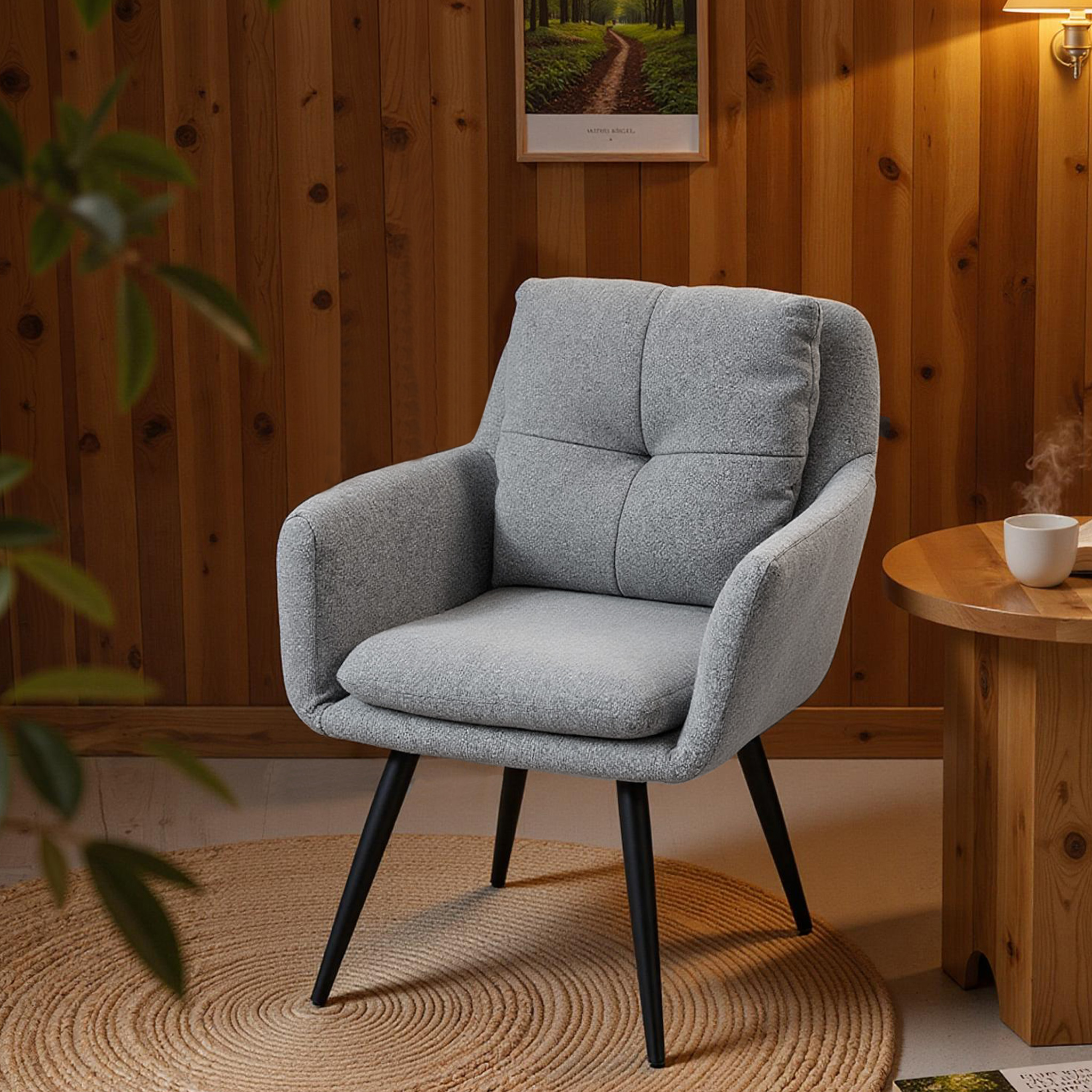 Homcom Poltrona moderna, imbottita, con gambe in metallo, rivestimento effetto lino, Grigio chiaro   Aosom Italy