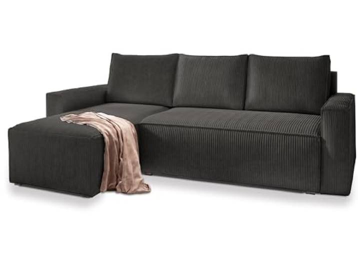 Masseno Ecksofa POTARO mit Schlaffunktion L-Form, Sofa mit Bettkasten, Wohnzimmersofa, Couch, Soffa, Bettsofa, Couchgarnitur- Graphitfarben, POSO 34