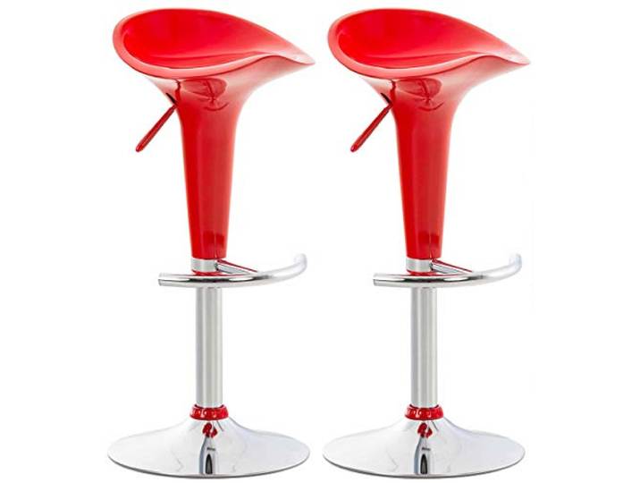 CLP 2er Set Barhocker Saddle Mit Drehbarem Kunsttoffsitz Und Fußablage I Höhenverstellbarer Hocker Mit Metallgestell In Chrom-Optik Farbe rot