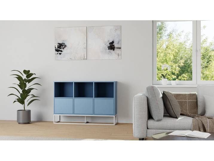 Schallplattensideboard mit Fronten MDF Lackiert Tauben­blau