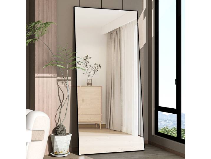 CASSILANDO Miroir pleine longueur 65 * 24 , miroir sur pied, miroir à cadre en métal noir, miroir complet du corps