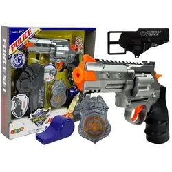Polizei Revolver Set 20cm Abzeichen Holster Pfeife Sound Lichteffekte
