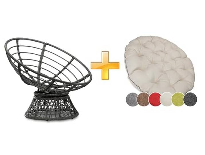 sunnypillow Papasansessel, Rattansessel Kissen Durchmesser 120cm, Ecru gemütlicher Loungesessel drehbar für Wohnzimmer, Balkon Sessel Korbsessel Rattan Lesesessel, Outdoor/Indoor
