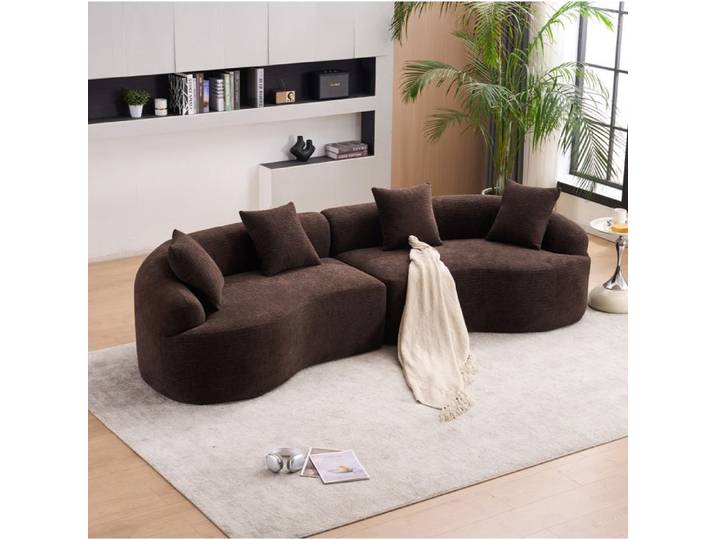 VUENOR Canapé incurvé modulable 4 places en chenille marron foncé 275 cm – sans montage