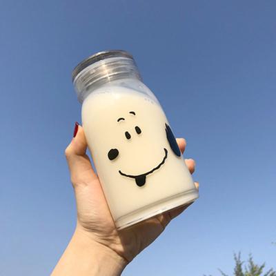 ModernMart Cute Bear Glass Water Bottle Portable Cartoon Travel Cup With Lid c