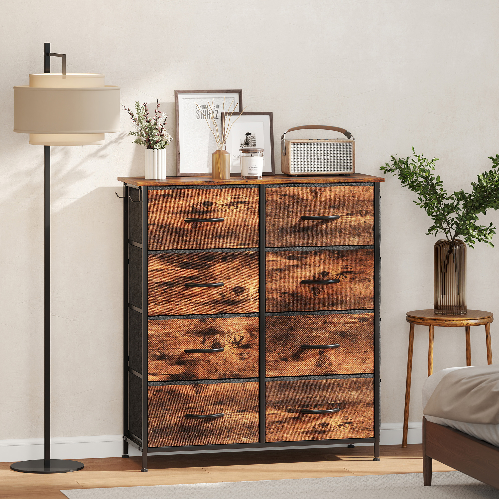 Homcom Cassettiera in tessuto con 8 cassetti, 4 tasche e 2 ganci, 86x30x94,5 cm, marrone   Aosom Italy