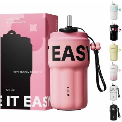 18oz Travel Coffee Mug Tumbler with Lid and Straw, 18/10 Stainless Steel, 6-Layer Insulation