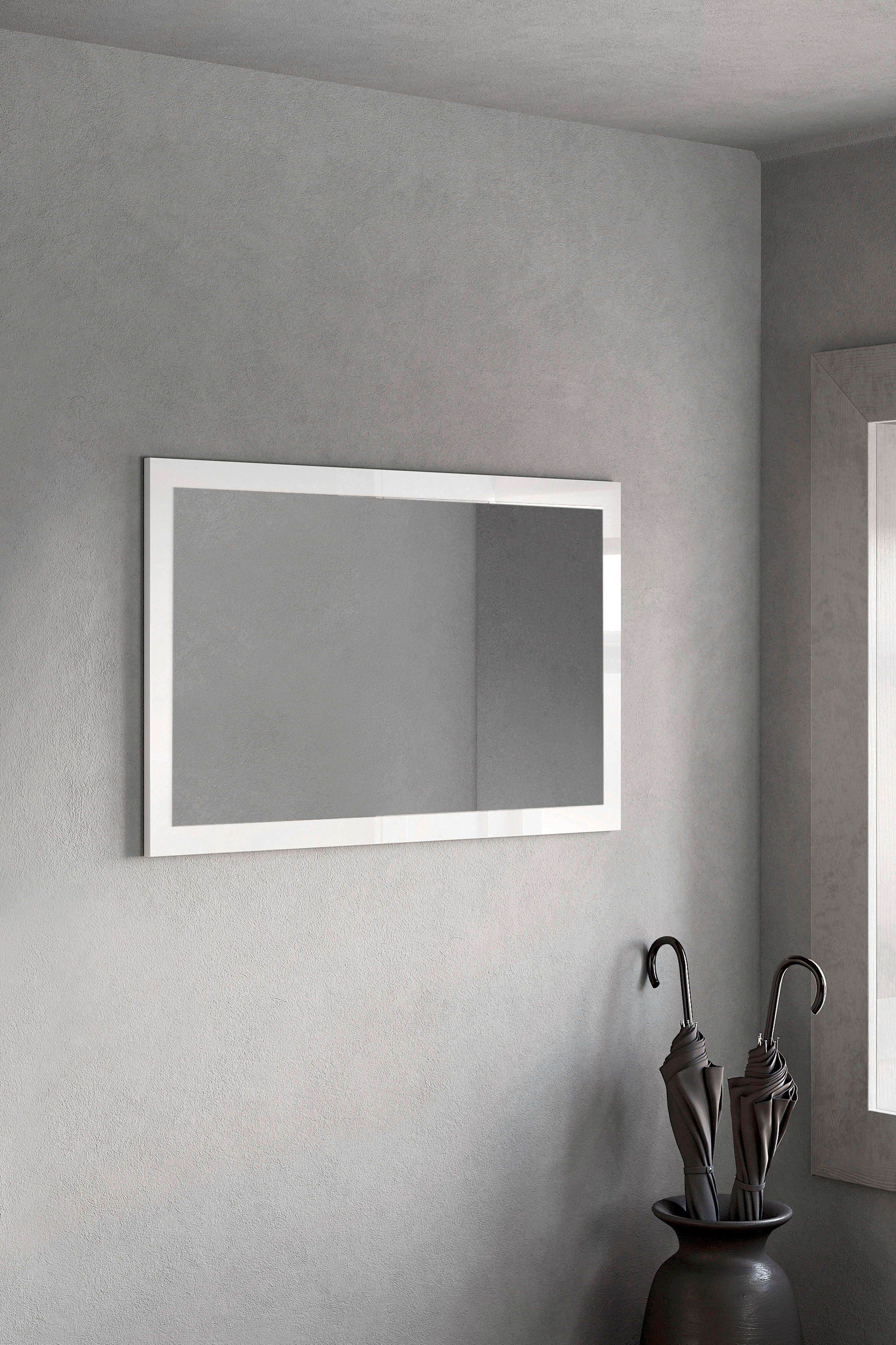 Garderobenspiegel GOODPRODUCT "Breite x Höhe: 110 x 68 cm, mit Rahmen Weiss Hochglanz Lack", transparent (weiß hochglanz lack, spiegel), B:110cm H:68cm T:2cm, Holzwerkstoff, Spiegel, Garderobenspiegel, passend zur Garderobe Smile + Hamburg, längs u. quer 