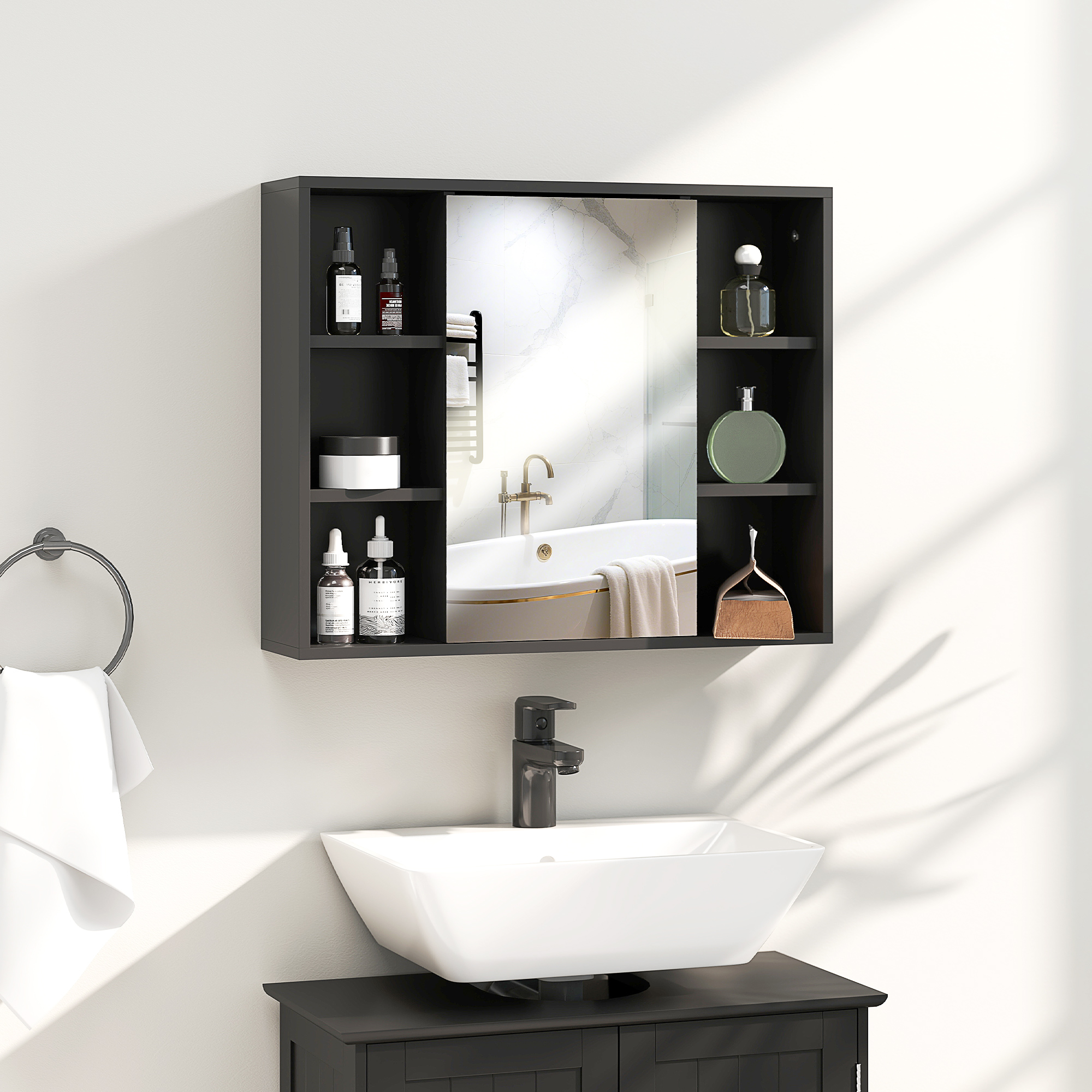 Homcom Armadietto con specchio, 3 ripiani laterali e ripiano interno, 60x14,5x49,4 cm   Aosom Italy