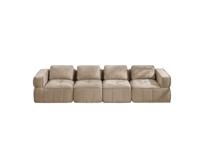 Modenuit Canapé modulable 4 places compressé tissu polyester sable mousse 32D sans montage