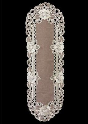 Jiallo Cocoa Linen Embroidered Cutwork Rectangular Table Runner, 15 by 44 inch Table Linen Decor, Water Resistance, Machine Wash safe