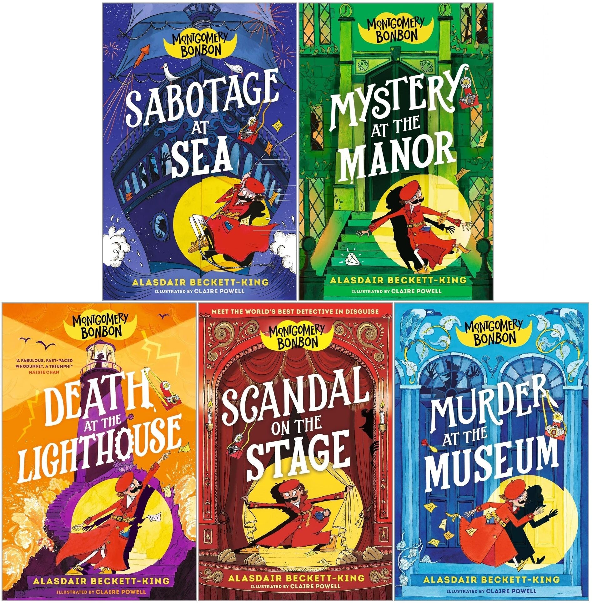 Walker Books Montgomery Bonbon Series 5 Books Collection Set By Alasdair Beckett-King (Murder at the Museum, Death at the Lighthouse, Mystery at the Manor, Sabotag