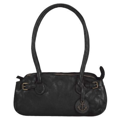 Handtasche HARBOUR 2ND, Damen, Gr. B/H/T: 32cm x 16cm x 10cm, schwarz, Rindsleder, unifarben, Taschen Handtasche, mit dekorativem Anhänger