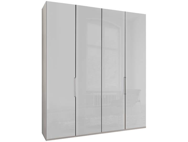 Drehtürenschrank, Holzwerkstoff & Floatglas, Weiß, 197,3×236×58 cm, 4 Türen, Mit Dämpfung, Wiemann Monaco