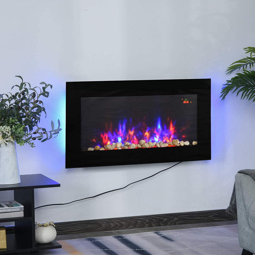 Belfry Heating Jaycee 1000W/2000W LED Electric Fireplace Automatic Function Remote Timer Safe Black 48cm H x 90.8cm W x 11.5cm D