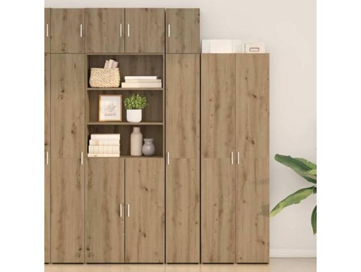 Jkghdrt Lagerschrank mit Regalen Artisan-Eiche 30 x 42,5 x 225 cm, 2-teilig Modular nutzbar, verstellbare Regale, Türen mit Scharnieren, feucht abwischbar, für Bücher und Kleidung