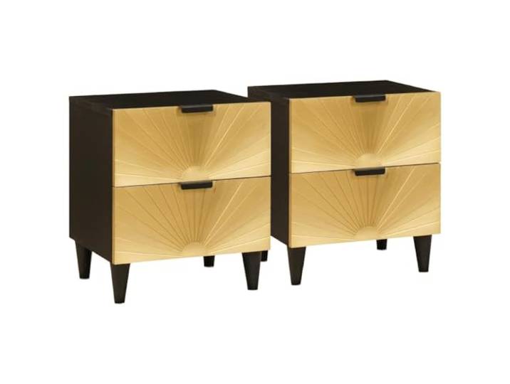 Fisinber Nachttisch 2er Set Schwarz Gold 40x33x46 cm Holzwerkstoff Kompakte Beistelltische fürs Schlafzimmer mit Massivholzbeinen und praktischem Stauraum in eleganter Farbkombination.