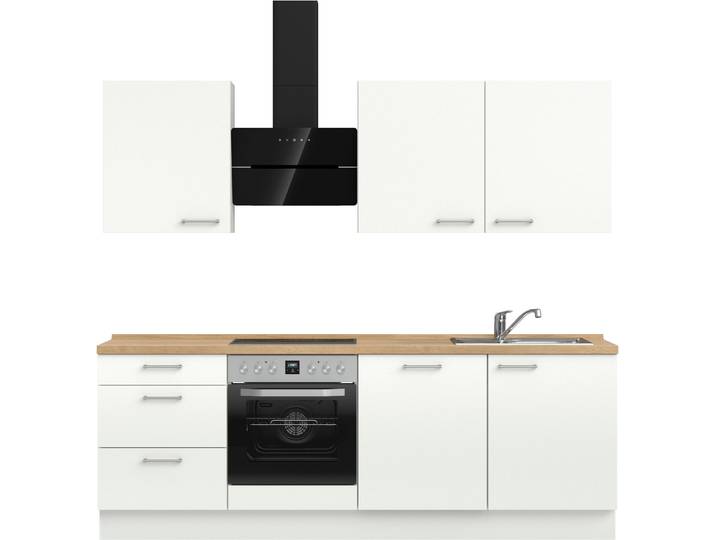 Küchenzeile, Holzwerkstoff, Weiß & Eiche Havanna, 240×60 cm, Mit E-Geräte-Set, Modern, Nobilia