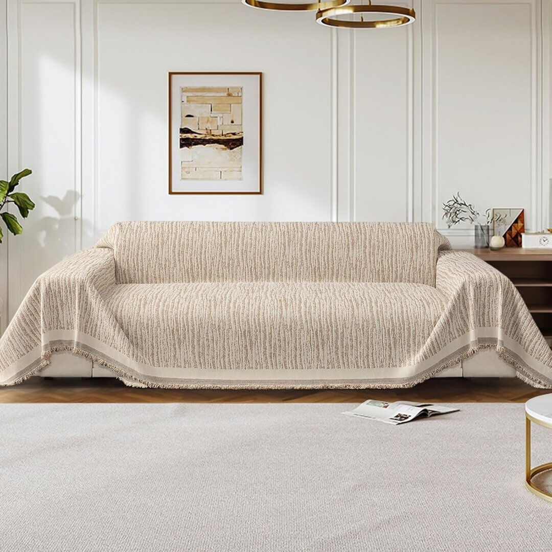 Lily Manor Box Cushion Sofa Slipcover Cotton - Beige 180cm H X 300cm W X 1cm D
