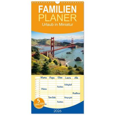 Familienplaner 2026 - Urlaub in Miniatur mit 5 Spalten (Wandkalender, 21 x 45 cm) CALVENDO