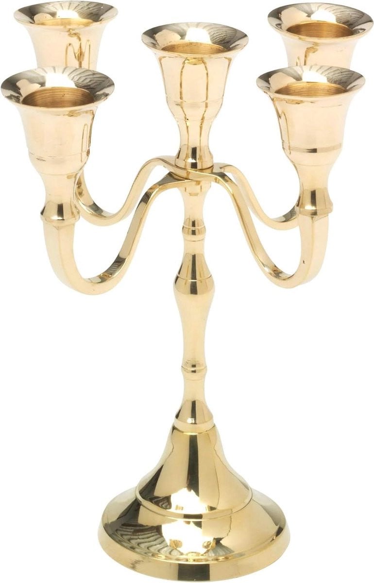 Gouden kaarsenstandaard met 5 vlammen voor sfeervolle decoratie, Hoogte: 18 cm