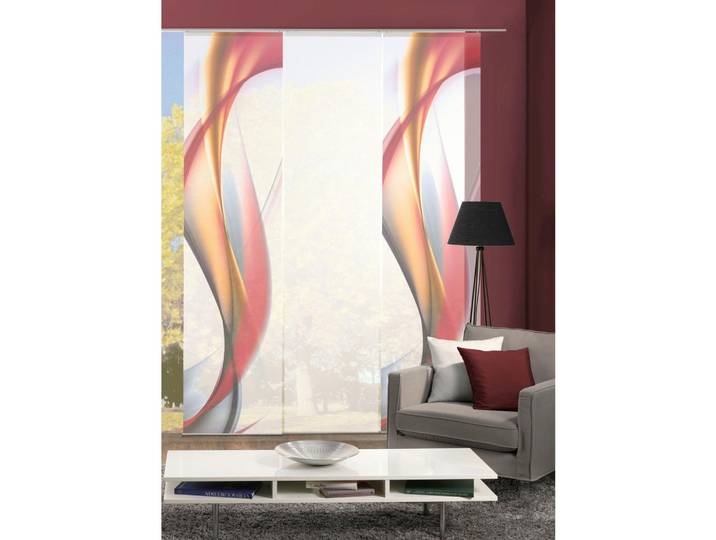Flächenvorhang Redfield, 3-Tlg, Rot, Wellen, 180x245 cm, mit Beschwerungsstab, mit Paneelwagen, Heimtextilien, Vorhänge, Flächenvorhänge