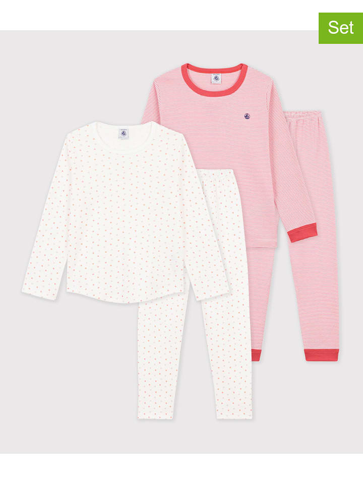PETIT BATEAU 2er-Set: Pyjamas in Weiß/ Rot - 86
