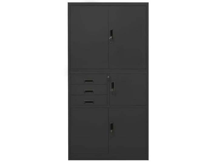HKLGBVCR Büroschrank, Anthrazit, 90 x 40 x 180 cm, Stahl Typischer Ordner, Innenfach, 3 verstellbare Einlegeböden, Schubladen mit Kugelführungen 3 Abschnitte