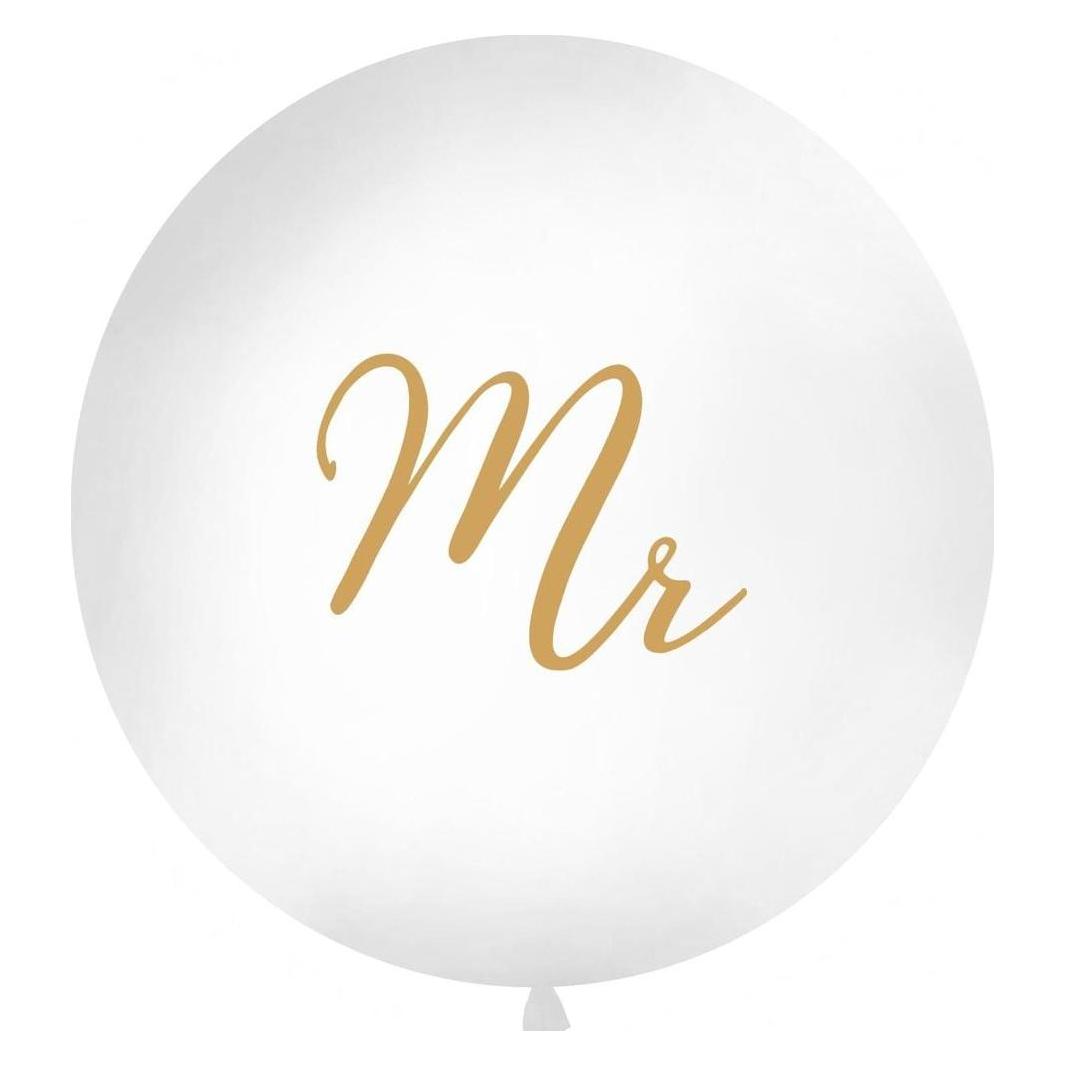 Partydeco Luftballon Mr Ø 1 m, Gold/Weiss (1x) (OLBON12D-008-019)