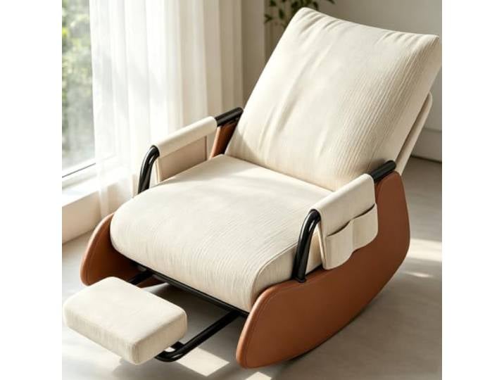 LCNDKF Wohnzimmersessel Wippend mit Gepolsterten Armlehnen Kompakter Loungesessel mit herausziehbarer Fußstütze und weichen Armlehnen für Schlafzimmer.