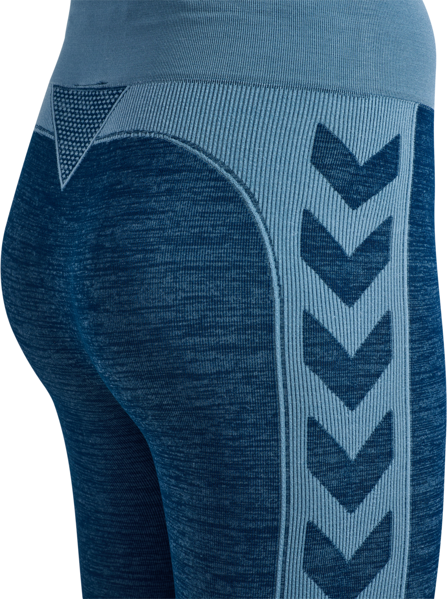 Leggings HUMMEL "HMLCLEA SEAMLESS MID WAIST TIGHTS", Damen, Gr. L (40), N-Gr, navy peony, faded denim, Obermaterial: 57% Polyamid, 30% Polyester, 13% Elasthan, Hosen Leggings, dehnbarer Stoff, feuchtigkeitsableitendes Material, mit Mesh-Belüftung navy peo