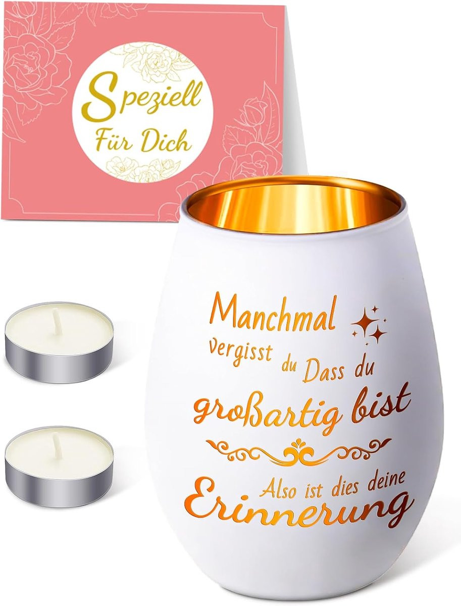 Wit windlicht met gravure en spreuk