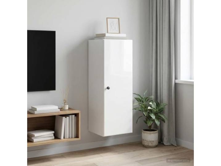 Wandschrank 33 x 34,5 x 90 cm Holzwerkstoff Hochglanz Weiß mit 90°-Tür Platzsparend, vertikaler Stauraum, elegantes Hochglanzweiß, robuste Regalbretter, einfache Pflege, vielseitig einsetzbar