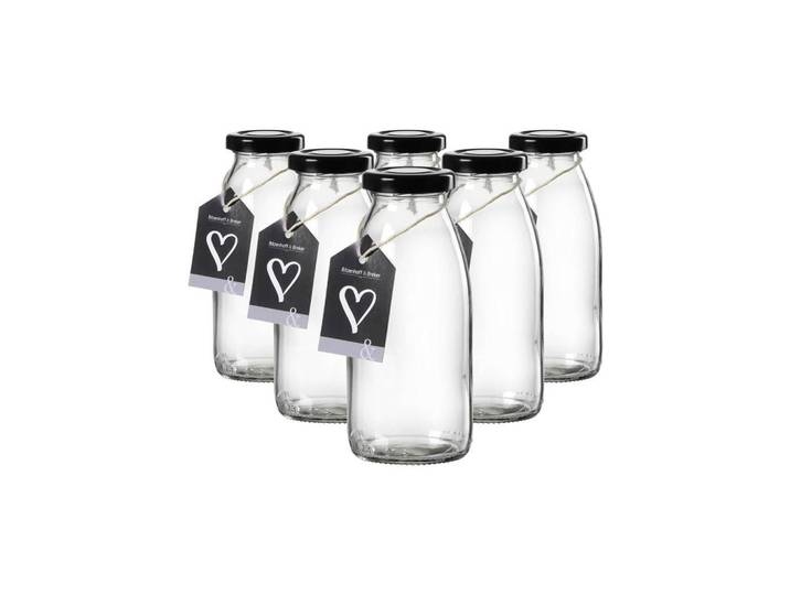 Ritzenhoff Breker Milchflaschen Mara transparent 250 ml 6er Set, Transparent, Glas, 6x14x6 cm, Küchenzubehör, Vorratsbehälter, Vorratsdosen