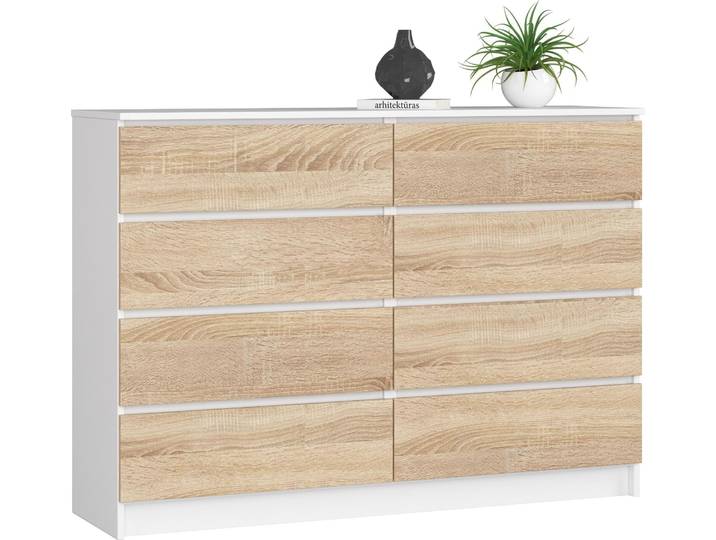 Akord Dressoir 8 Tiroirs Blanc/Chêne Sonoma 138X40X99