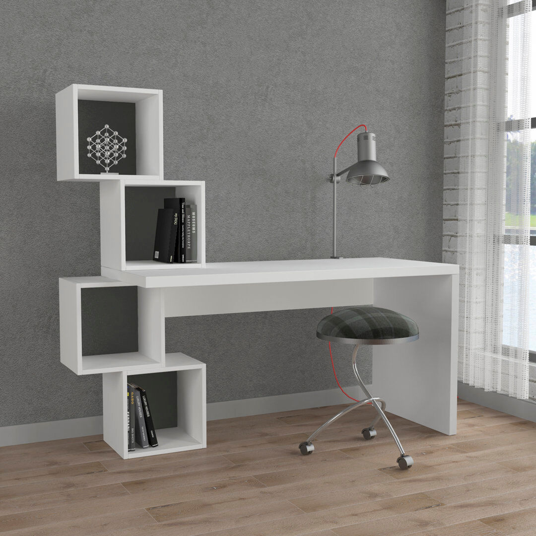 Zipcode Design Francella Desk - Modern Asymmetric Design with Ample Storage White/Anthracite 355.6cm H X 153.5cm W X 60cm D