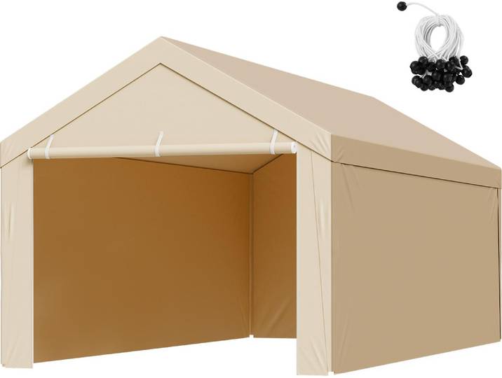Toit de remplacement VEVOR Carport\, 3\,05 x 6\,09 m\, bâche de tente de garage avec parois latérales\, résistante aux UV\, bâche d'abri de voiture résistante avec filet pare-ballons\, beige\, cadre non compris dans la livraison