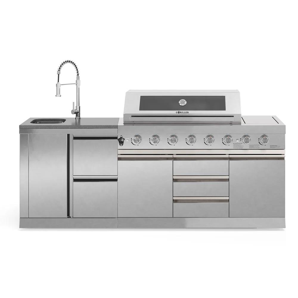 GORILLER SILVERBACK S3 Outdoor-Küche, Gasgrill mit Waschbecken, Edelstahl, Silber