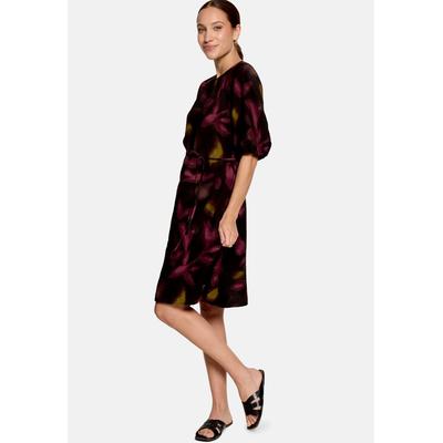 Druckkleid ZERO "Damen mit Bindegürtel", Damen, Gr. 36, Normalgrößen, Stoff, bunt (schwarz, dunkelrot), Stoff, Obermaterial: 85% Viskose, 15% Polyamid, loose fit kurz, Rundhals, Kleider Druckkleid, Material