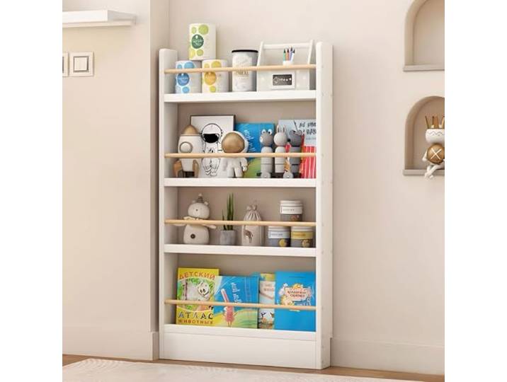 yurstcggh Massivholz Bücherregal,Bücherregal Veranstalter für Bücher, Stauraum hinter der Tür, Zeitschriftenaufbewahrung,Spielzeugaufbewahrung,Kinderzimmer,für Enge Räume 70×10×120cm Weiß