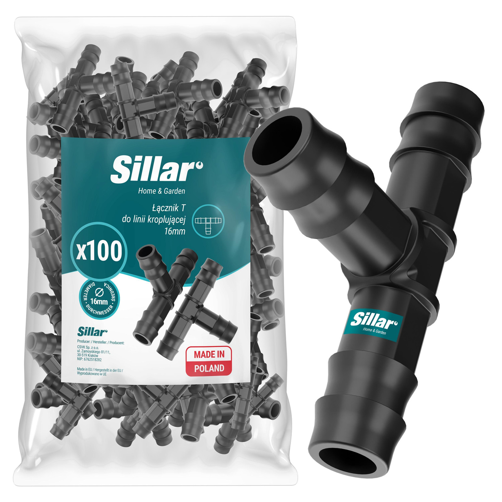 Sillar T-stuk 16 mm voor druppelirrigatie – 100x drieweg-verbindingsstuk voor irrigatiesystemen