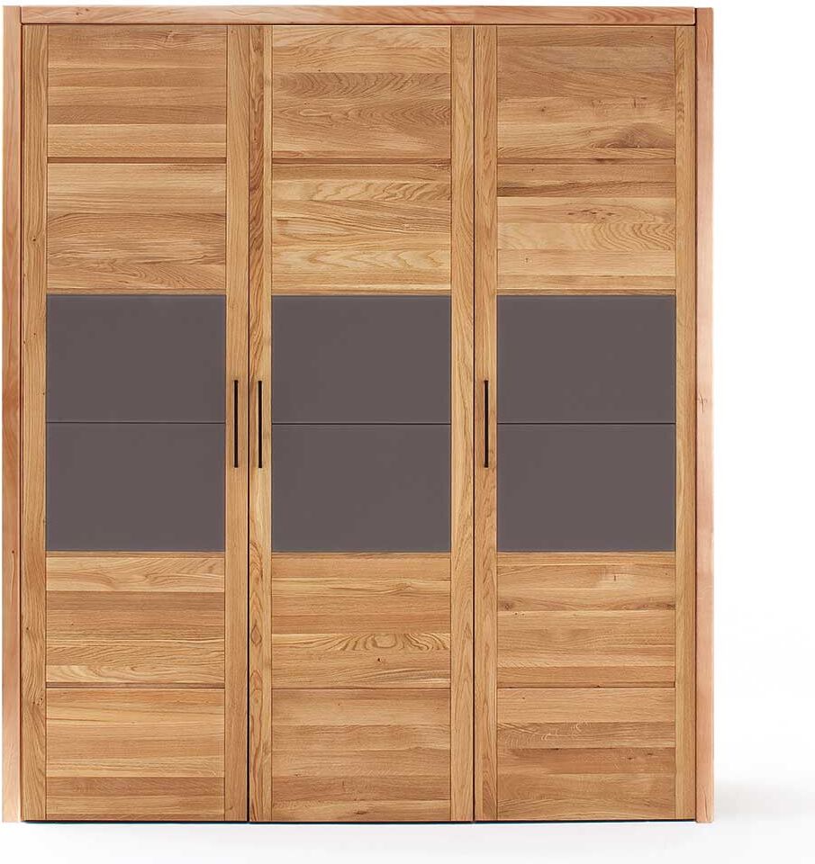 Pharao24.de Massiver Kleiderschrank aus Wildeiche und Glas 3 türig