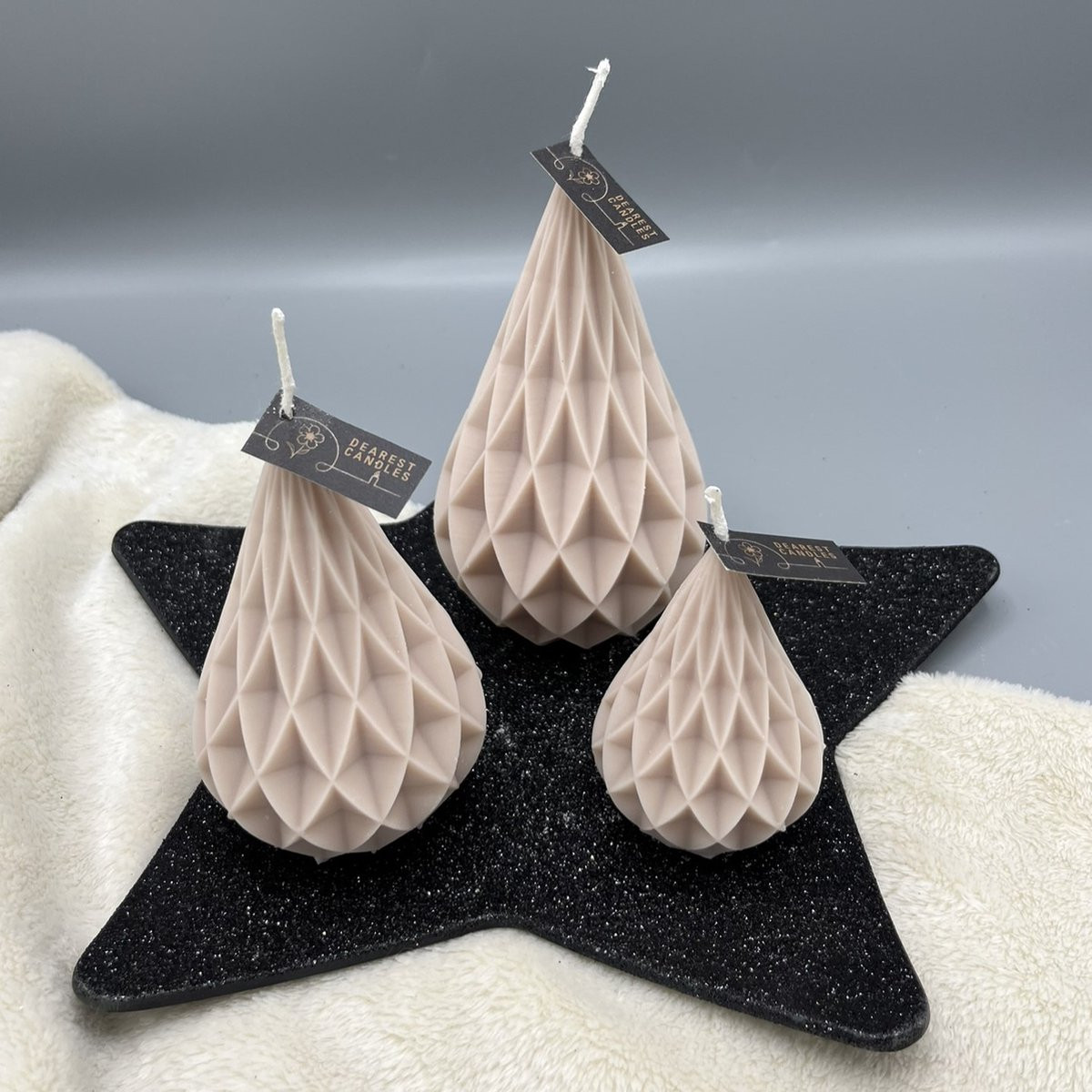 Dearest Candles Set van 3 Natuurlijke Figuurkaarsen van Koolzaadwas - Beige