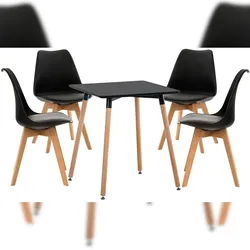 DELUKE Essgruppe ERFURT mit 4 Stühlen 160x160x83cm, Holz, Schwarz Eckiger Esszimmertisch mit Esszimmerstühlen für Esszimmer Küche Wohnzimmer