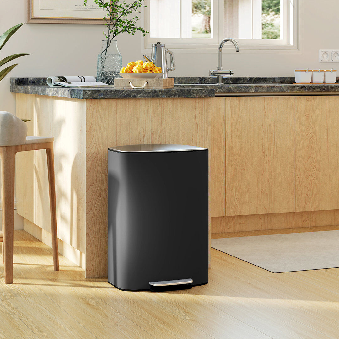 HOMCOM Pedal Bin with Soft-Close Lid, 50L Kitchen Bin with Carry Handle Black 50L