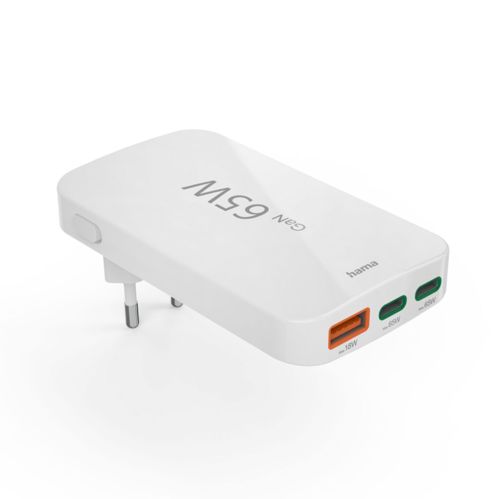 Hama flaches Mini-Ladegerät 65W 2xUSB-C/1xUSB-A, weiß 201976